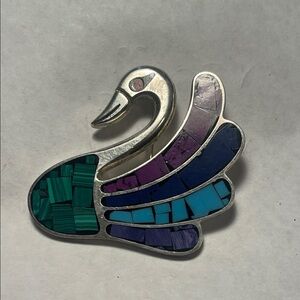 Colorful Mosaic Sterling Silver Swan Brooch
